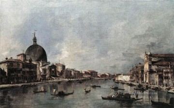Francesco Guardi Painting - The Grand Canal with San Simeone Piccolo and Santa Lucia Venetian School Francesco Guardi